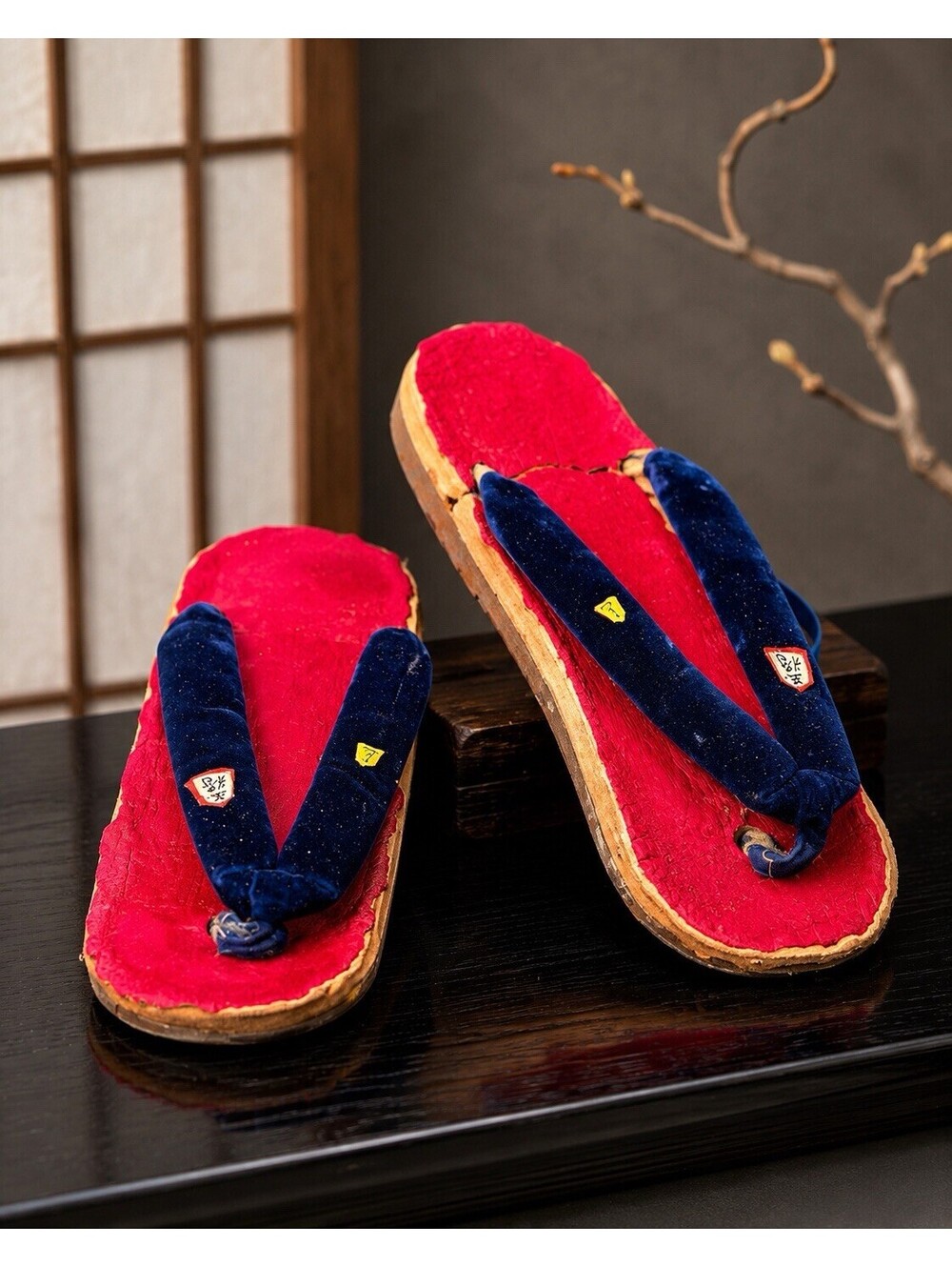 Vintage Japanese Zori Sandals Red Blue Velvet Naigai Rubber Showa Japan Display